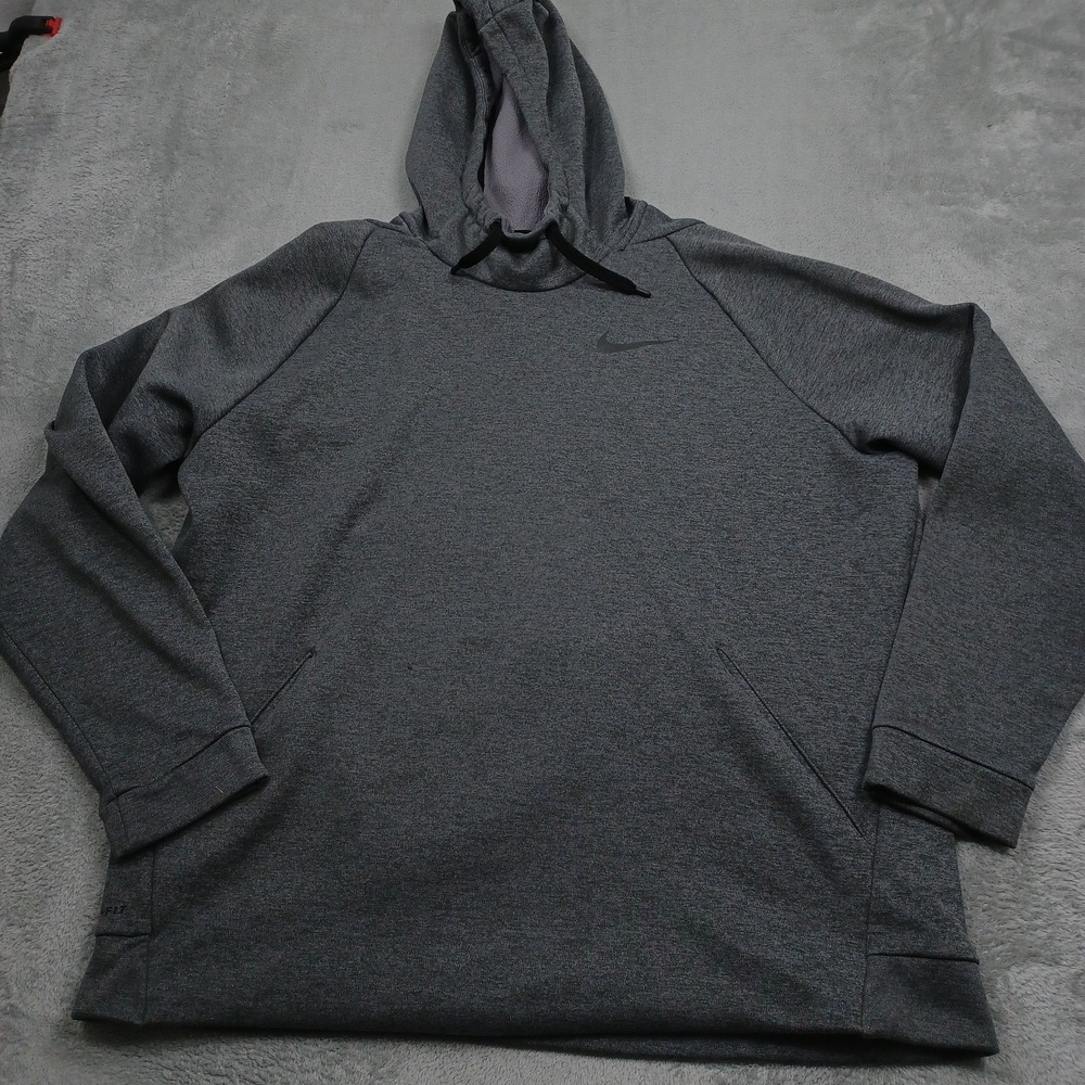 Nike Sweater Mens XL Gray Pullover Activewear Hoodie Casual Logo Dri Fit